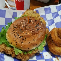 a burger and onion rings a burger and onion rings