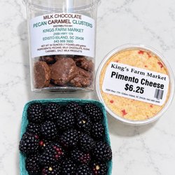 King's Farm Market - Milk chocolate pecan caramel clusters, pimento cheese and fresh blackberries