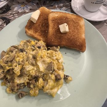 La Milkeria - Scrambled eggs with mushroom & cheese; toast w/butter and a macchiato - Cafeteria Near Me - Florence, FI La Milkeria - Scrambled eggs with mushroom & cheese; toast w/butter and a macchiato - Cafeteria Near Me - Florence, FI