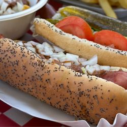 Pearl’s Red Hots - A Pearl-fect Pair... The Pearl (chili dog) and Chi-Town 7 (Chicago hot dog)
