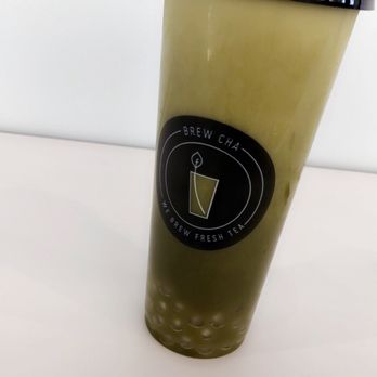 Brew Cha - Cold Matcha Latte with regular sugar, less ice, almond milk, and white boba - Bubble Tea Near Me - San Francisco, California