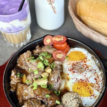 NEP Cafe - Irvine - ~ Banh Mí Chao w/ Filet Mignon ~ $26 black peppercorn sauce, sunny eggs, pork roll, pâté, tomatoes - Breakfast & Brunch Near Me - Irvine, California NEP Cafe - Irvine - ~ Banh Mí Chao w/ Filet Mignon ~ $26 black peppercorn sauce, sunny eggs, pork roll, pâté, tomatoes - Breakfast & Brunch Near Me - Irvine, California