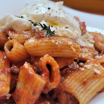 Pasta Casalinga - bison in marinara with burratta cheese atop - Italian Near Me - Seattle, Washington