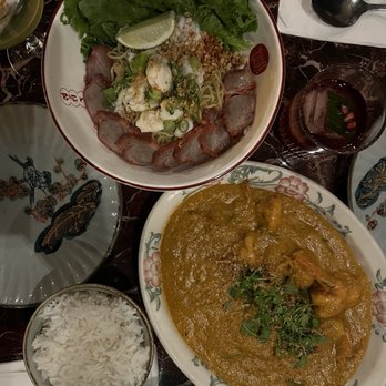 Soothr - Ba Mii Pu (Dry crab noodles) (top) Koong Karee (bottom) - Thai Near Me - New York, New York Soothr - Ba Mii Pu (Dry crab noodles) (top) Koong Karee (bottom) - Thai Near Me - New York, New York