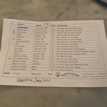 Neptune Oyster - Oyster menu - Seafood Near Me - Boston, Massachusetts Neptune Oyster - Oyster menu - Seafood Near Me - Boston, Massachusetts
