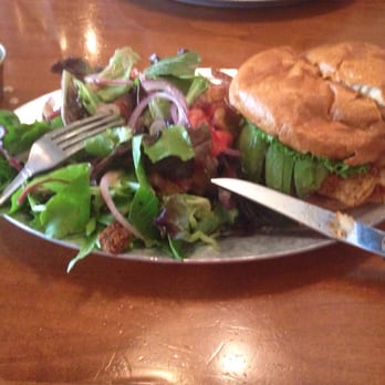 Brick's - Blackened Salmon BLTA with a side salad. - New American Near Me - Placerville, California Brick's - Blackened Salmon BLTA with a side salad. - New American Near Me - Placerville, California