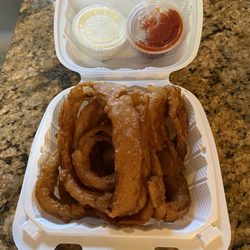 The Riata Diner & Tavern - Onion rings! They are the best but were cold. Easy fix in the air fryer.