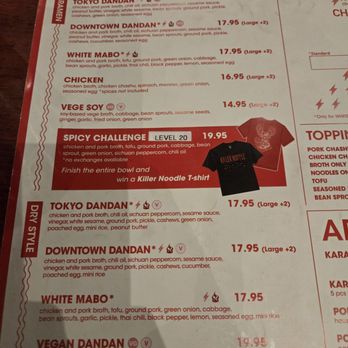 Killer Noodle - Menu was written incorrectly when I asked what's yhe difference between Tokyo and Downtown. One is supposed to not have PB - Ramen Near Me - Los Angeles, California