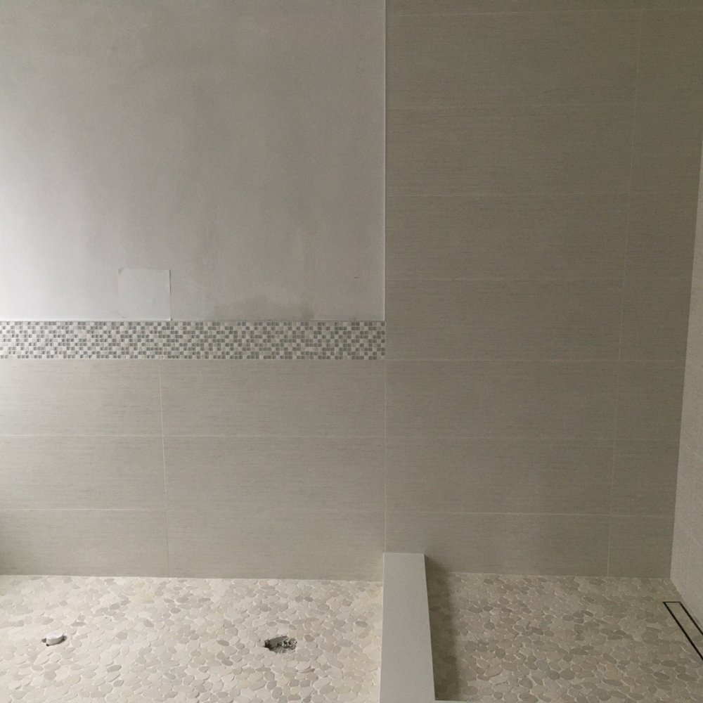 Porcelanosa - In processl. I love the organic floor tile, my wife love the glass trim. - Kitchen & Bath Near Me - Chestnut Hill, Massachusetts Porcelanosa - In processl. I love the organic floor tile, my wife love the glass trim. - Kitchen & Bath Near Me - Chestnut Hill, Massachusetts