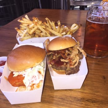 Krush Burger - The buffalo chicken, Cow Bell, fries and a Track 7 IPA! - Burgers Near Me - Roseville, California