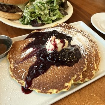 Scarlett Begonia - Lemon ricotta pancakes with blueberries and burger - Breakfast & Brunch Near Me - Santa Barbara, California