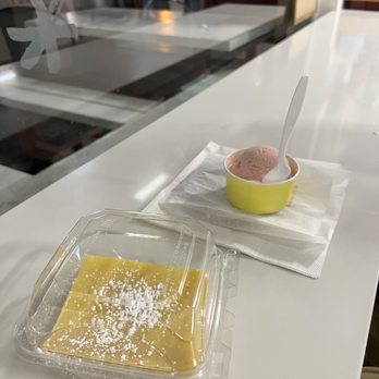Sweet Provisions - Lemon Bar and Single Scoop of Strawberry Ice Cream - Ice Cream & Frozen Yogurt Near Me - Scottsdale, Arizona Sweet Provisions - Lemon Bar and Single Scoop of Strawberry Ice Cream - Ice Cream & Frozen Yogurt Near Me - Scottsdale, Arizona