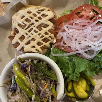 Kitchen Sync - Shrimp Burger with vegetable hash Kitchen sync. - Pizza Near Me - Greenville, South Carolina