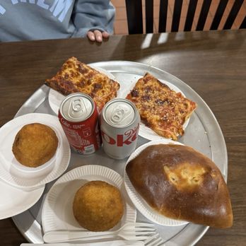 Galleria Umberto - 2 slices of cheese, 2 arancini, and 1 ham and cheese calzone - Pizza Near Me - Boston, Massachusetts