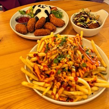 Okaeri Cafe - Takoyaki, fried, rice panda shaped with chicken nuggets (kids menu) - Japanese Near Me - Richardson, Texas