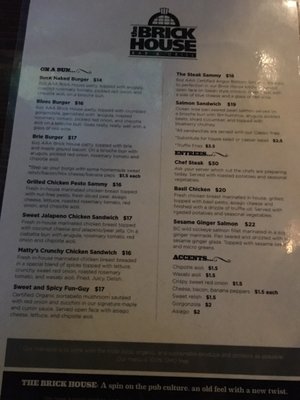 Menu photo 1 The Brick House Fernie, BC Menu photo 1 The Brick House Fernie, BC