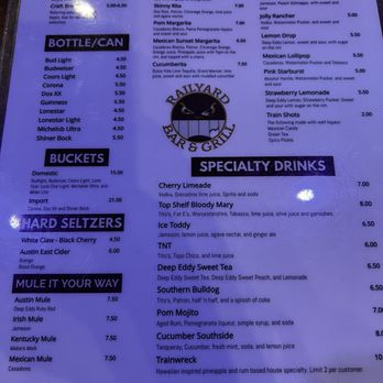 Railyard Bar & Grill - Menu. - American Near Me - San Marcos, Texas Railyard Bar & Grill - Menu. - American Near Me - San Marcos, Texas