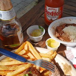 Carne asada with rice & beans Carne asada with rice & beans