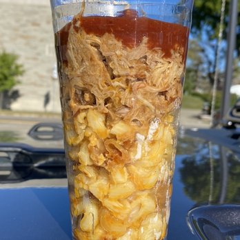 JWilly's Que & Cream - Pulled Pork Parfait (pulled pork, smoked mac & cheese, with limited edition Concord grape BBQ sauce) - Food Trucks Near Me - Jamestown, New York