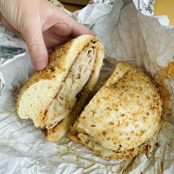 The Bagel Hole - Rachel sandwich (turkey Reuben) on an onion bagel - Bagels Near Me - Cumming, Georgia The Bagel Hole - Rachel sandwich (turkey Reuben) on an onion bagel - Bagels Near Me - Cumming, Georgia
