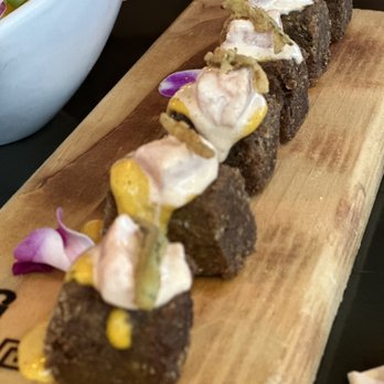 Ceviches By Divino - Providence - Crispy Cilantro Rice with salmon Tapas - Peruvian Near Me - Providence, Rhode Island