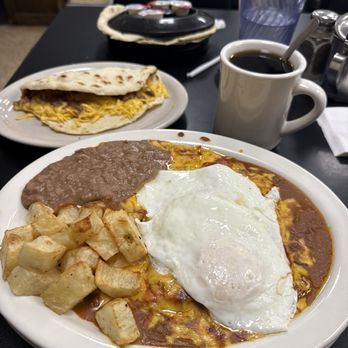 Blanco Cafe - 3 cheese enchiladas with 2 over easy eggs in top.. subbed the rice for breakfast potatoes... Mexican brunch if you ask me! - Mexican Near Me - San Antonio, Texas Blanco Cafe - 3 cheese enchiladas with 2 over easy eggs in top.. subbed the rice for breakfast potatoes... Mexican brunch if you ask me! - Mexican Near Me - San Antonio, Texas