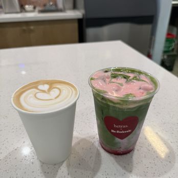 Re Bakesic - Osmanthus latte(hot) without the flowers, rose cream top matcha with raspberry(iced) - Bakeries Near Me - Alhambra, California