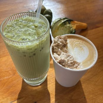 Renegade By Devout Coffee - Iced matcha latte with whole milk and house sugar syrup, extra sweet + hot seasonal cinnamon latte with whole milk and whipped cream - Coffee & Tea Near Me - Fremont, California Renegade By Devout Coffee - Iced matcha latte with whole milk and house sugar syrup, extra sweet + hot seasonal cinnamon latte with whole milk and whipped cream - Coffee & Tea Near Me - Fremont, California