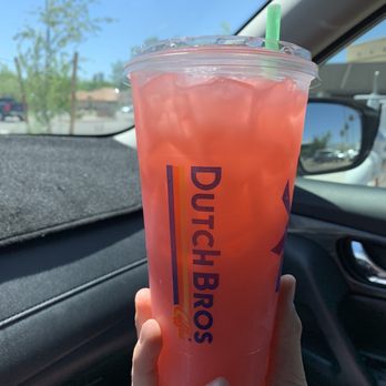 Dutch Bros Coffee - Strawberry Watermelon green tea with coconut milk and peach drizzle. Phenomenal on a hot day like today! - Coffee & Tea Near Me - Mesa, Arizona