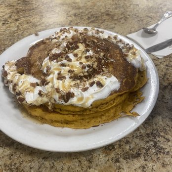 Carolyn's Cafe - seasonal Pumpkin pancakes with caramel sauce and pecans - Breakfast & Brunch Near Me - Redlands, California Carolyn's Cafe - seasonal Pumpkin pancakes with caramel sauce and pecans - Breakfast & Brunch Near Me - Redlands, California