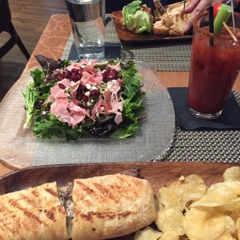 Beaudevin - Top to bottom: turkey sandwich and side salad, Bloody Mary, charcuterie salad, steak sandwich and chips - Tapas/Small Plates Near Me - Charlotte, North Carolina Beaudevin - Top to bottom: turkey sandwich and side salad, Bloody Mary, charcuterie salad, steak sandwich and chips - Tapas/Small Plates Near Me - Charlotte, North Carolina