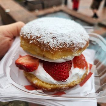 Monterey Donuts - Strawberry whipped cream donut. Found out after I ate it, it was cool whip. :( - Sandwiches Near Me - Prunedale, California Monterey Donuts - Strawberry whipped cream donut. Found out after I ate it, it was cool whip. :( - Sandwiches Near Me - Prunedale, California