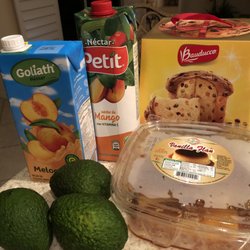 Fresco y Mas - Some of items picked up Today at Fresco Y Mas, Avocado, drinks, Flan, and Panettone