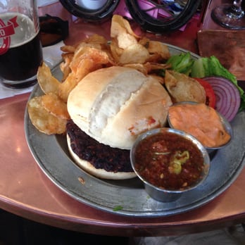 Del Charro - The black bean veggie burger.  It was tasty but the presentation was hurried and a bit sloppy. - Bars Near Me - Santa Fe, New Mexico