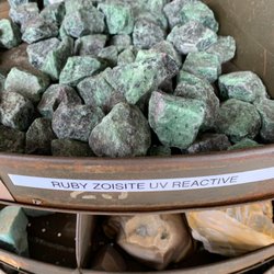 Fred Rocks Rock Shop - Bin of rough stones. Some larger pieces too (bottom). $0.65/oz