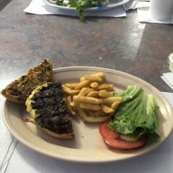 Pier 6 Seafood & Steak House - We split the Random Guy Burger and an order of fried Mushrooms.