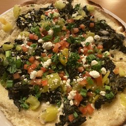 Garlic, spinach, feta pitza