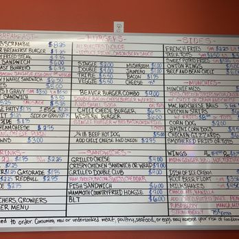 The Beaver Hut - Full menu board. - Breakfast & Brunch Near Me - Corvallis, Oregon
