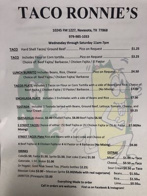 Menu photo 2 Taco Ronnie’s Navasota, TX