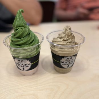 Premium Matcha Cafe Maiko - Strawberry with Matcha Soft Serve (left) and Hojicha Soft Serve (right) - Ice Cream & Frozen Yogurt Near Me - Tempe, Arizona Premium Matcha Cafe Maiko - Strawberry with Matcha Soft Serve (left) and Hojicha Soft Serve (right) - Ice Cream & Frozen Yogurt Near Me - Tempe, Arizona