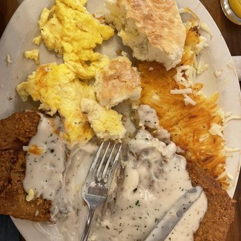 Route 99 - Chicken Fried Steak, scrambled eggs, hash browns and a large biscuit. - American Near Me - Brooks, Oregon Route 99 - Chicken Fried Steak, scrambled eggs, hash browns and a large biscuit. - American Near Me - Brooks, Oregon