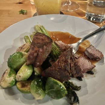 Tinderbox Kitchen - Filet Mignon w asparagus & Brussel sprouts - New American Near Me - Flagstaff, Arizona