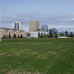 View of downtown Anchorage from the west end of the Park Strip