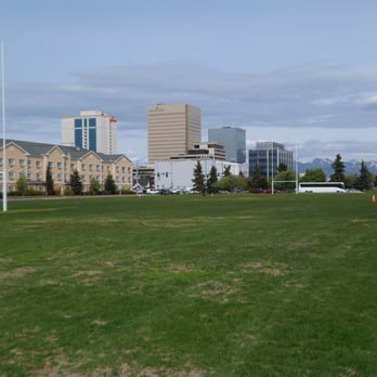 Delaney Park Strip - View of downtown Anchorage from the west end of the Park Strip - Parks Near Me - Anchorage, Alaska