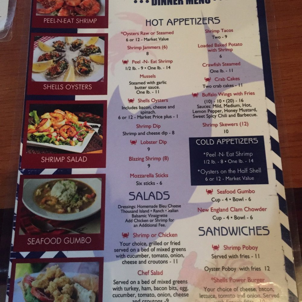 Sea Shells Seafood - Two sided menu. - Seafood Near Me - Warner Robins, Georgia