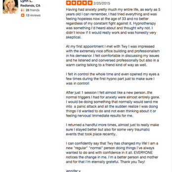 Twylight Hypnotherapy - I was happy to help you achieve the result you were looking for. It's is great to see that Hypnotherapy helped you. - Counseling & Mental Health Near Me - Daytona Beach, Florida Twylight Hypnotherapy - I was happy to help you achieve the result you were looking for. It's is great to see that Hypnotherapy helped you. - Counseling & Mental Health Near Me - Daytona Beach, Florida
