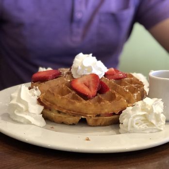 Brunch Cafe-Roselle - Stuffed waffle with strawberries, bananas and strawberry cream cheese. - Breakfast & Brunch Near Me - Roselle, Illinois