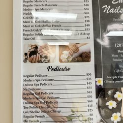 Empire Nail Salon - Price menu. Get the deluxe, you won't regret it. It comes w/ a hot stone massage!