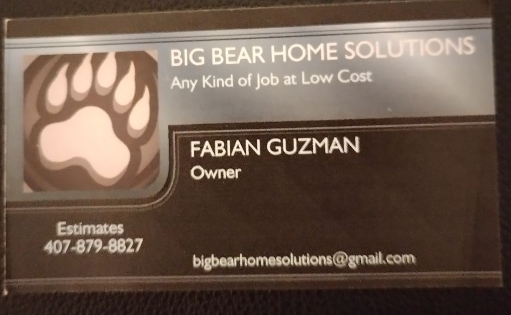 BIG BEAR HOME SOLUTIONS Updated April 2024 Orlando, Florida Handyman Phone Number Yelp