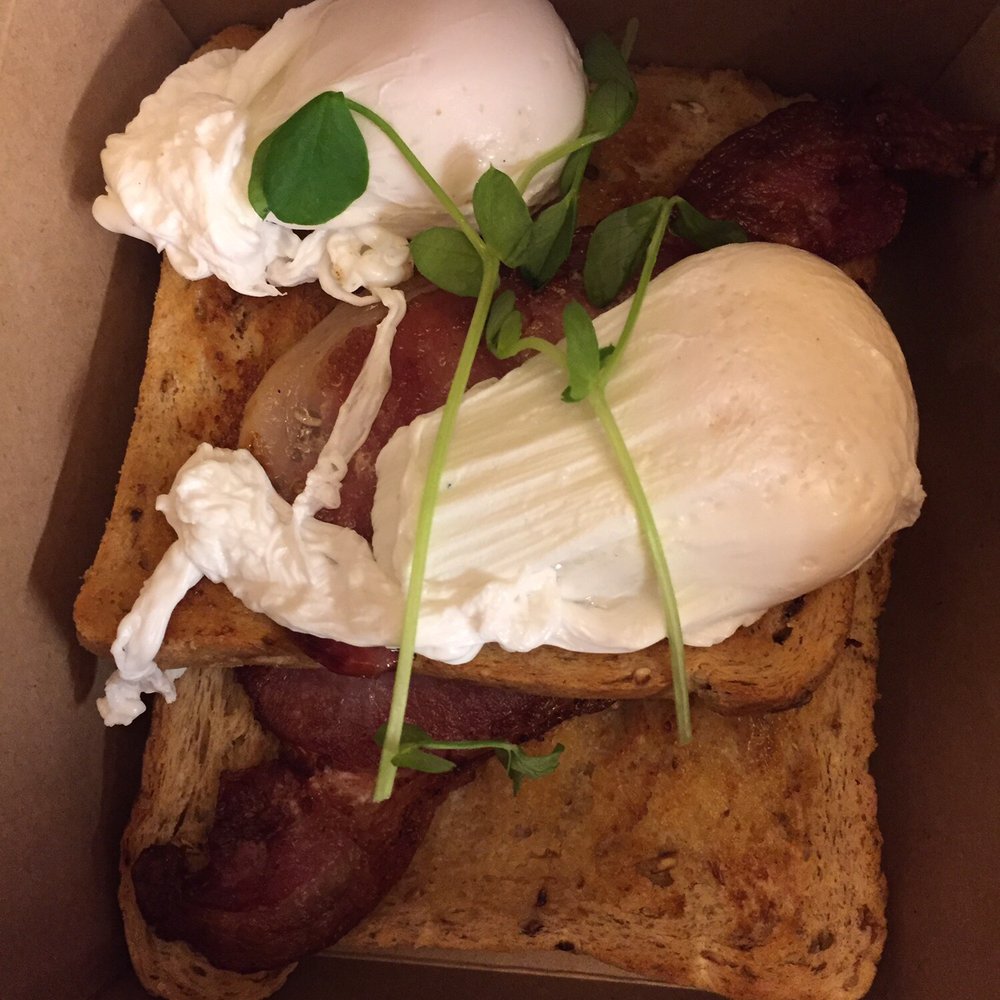 Grounded Cafe Bar - Poached eggs on toast with bacon - Coffee & Tea Near Me - Bristol, BST